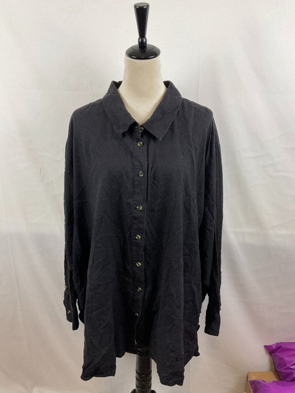 Universal Standard Blouse 2XL 30/32 Black Button Front Long Sleeve
